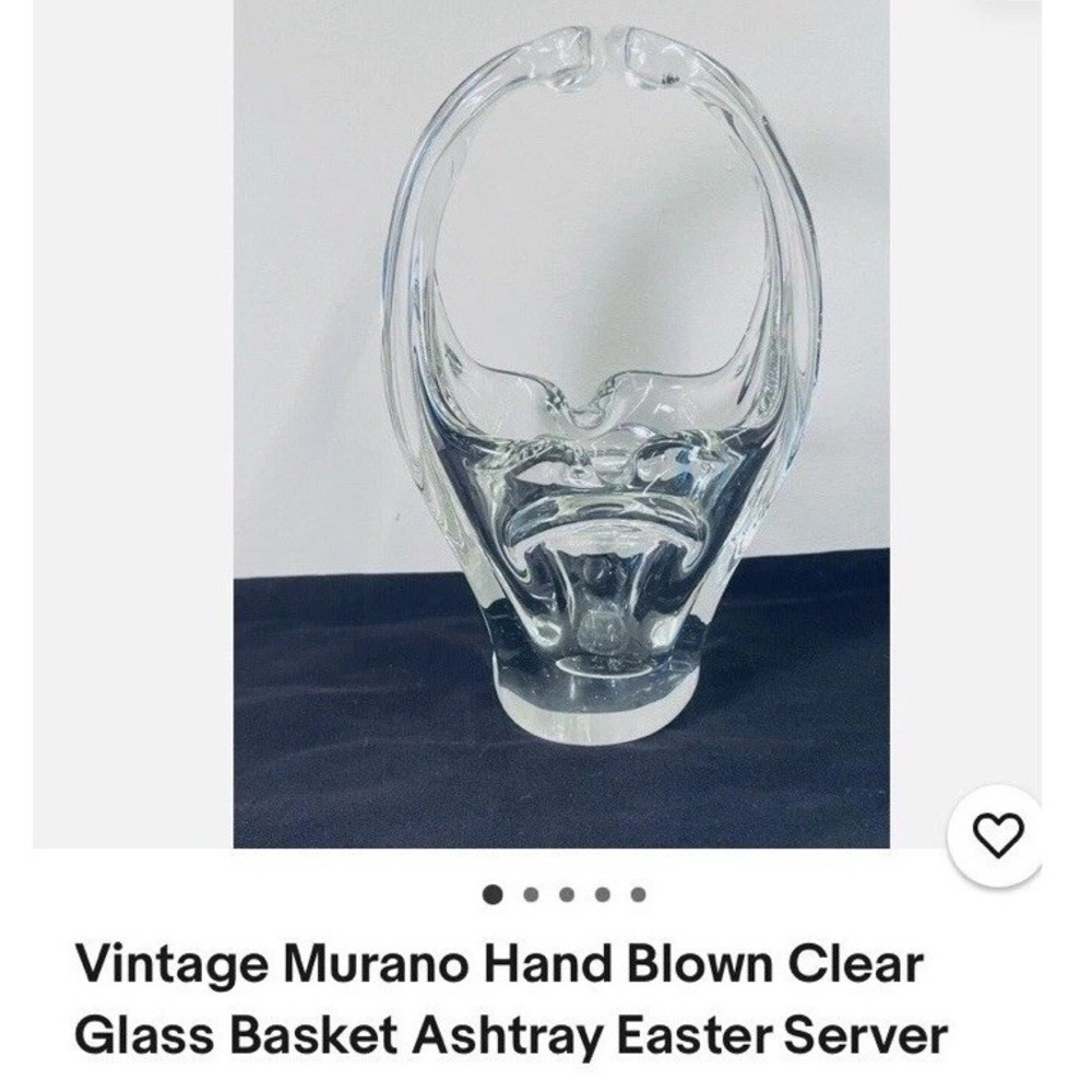Vintage Murano glass handle ashtray/cigar basket heavy hand blown Glass Basket